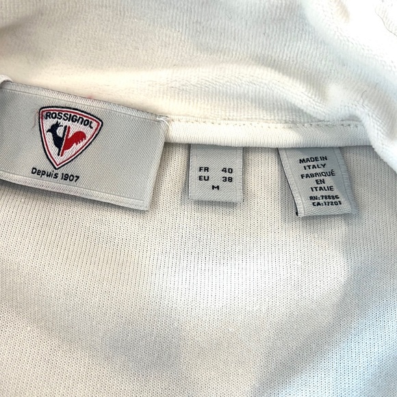Rossignol White Velour & Blue Satin Stripe Zip Up Track Jacket Sweatshirt Medium - Picture 12 of 13